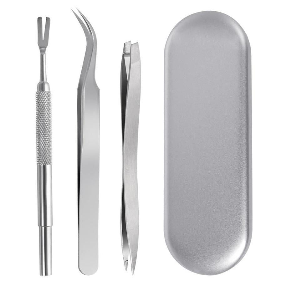 JMT-728906 Stainless Steel Tick and Flea Removal Tool Set for Dogs and Cats - 3-Piece Clip and Tweezer Kit