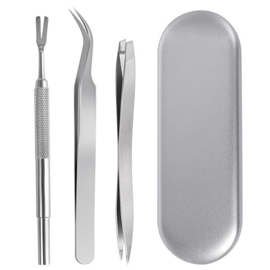 JMT-728906 Stainless Steel Tick and Flea Removal Tool Set for Dogs and Cats - 3-Piece Clip and Tweezer Kit