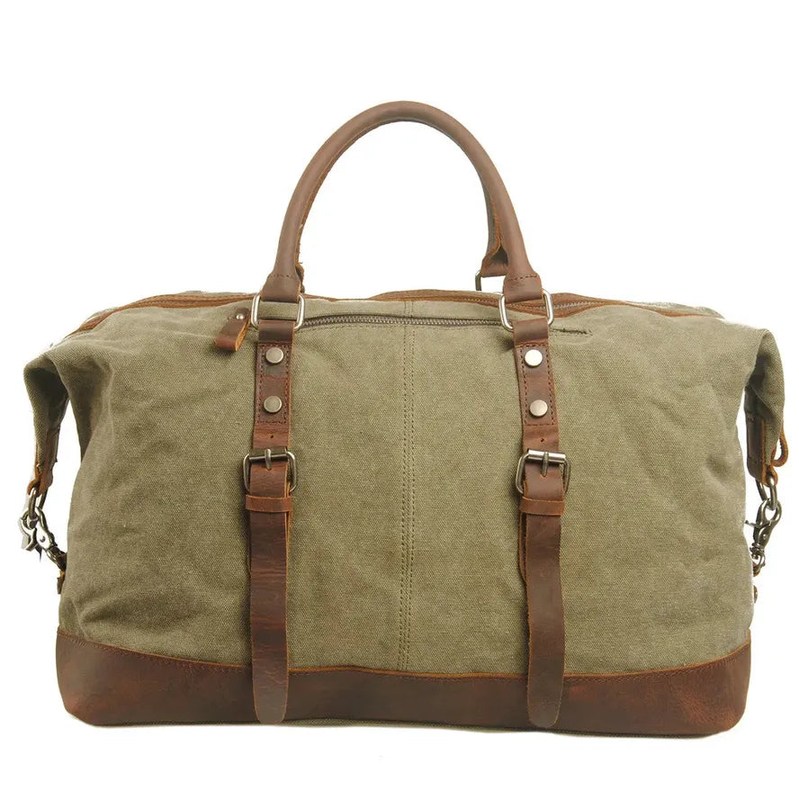 JMT-729290 High Capacity Canvas Shoulder Duffel Bag - Travel Tote with Cowhide Accents