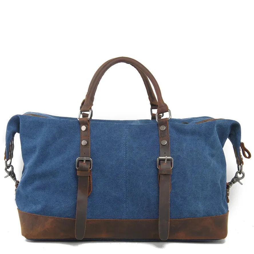 JMT-729290 High Capacity Canvas Shoulder Duffel Bag - Travel Tote with Cowhide Accents