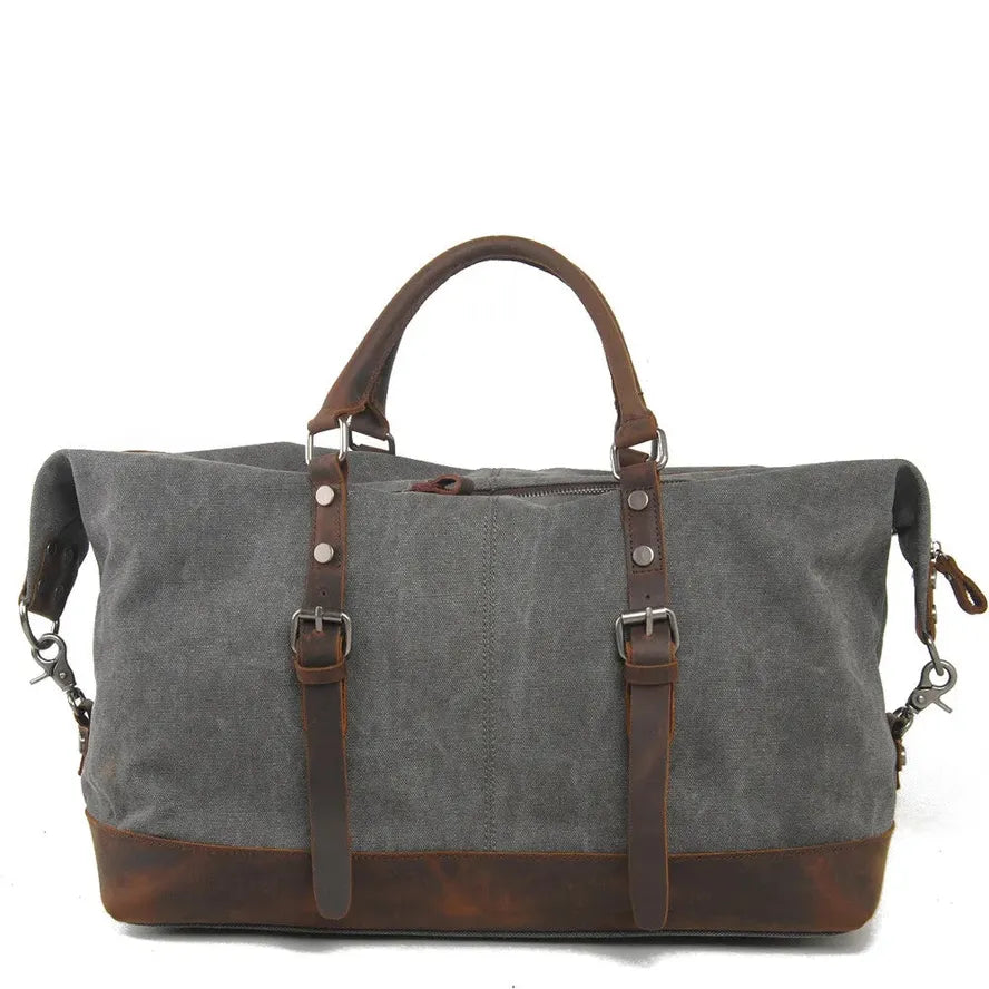 JMT-729290 High Capacity Canvas Shoulder Duffel Bag - Travel Tote with Cowhide Accents