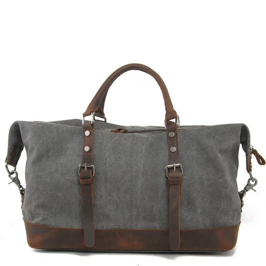JMT-729290 High Capacity Canvas Shoulder Duffel Bag - Travel Tote with Cowhide Accents