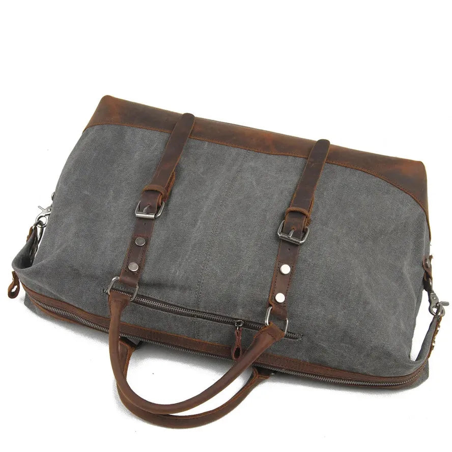 JMT-729290 High Capacity Canvas Shoulder Duffel Bag - Travel Tote with Cowhide Accents
