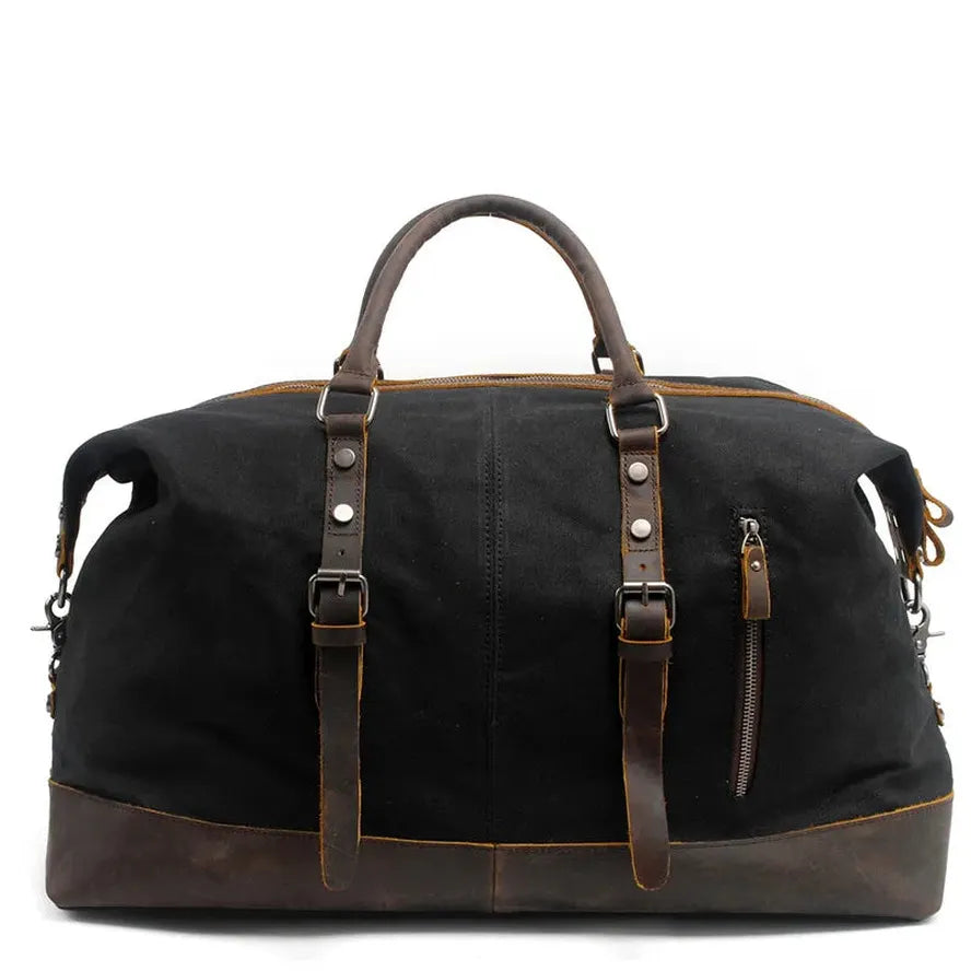 JMT-729290 High Capacity Canvas Shoulder Duffel Bag - Travel Tote with Cowhide Accents