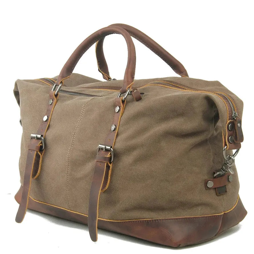 JMT-729290 High Capacity Canvas Shoulder Duffel Bag - Travel Tote with Cowhide Accents