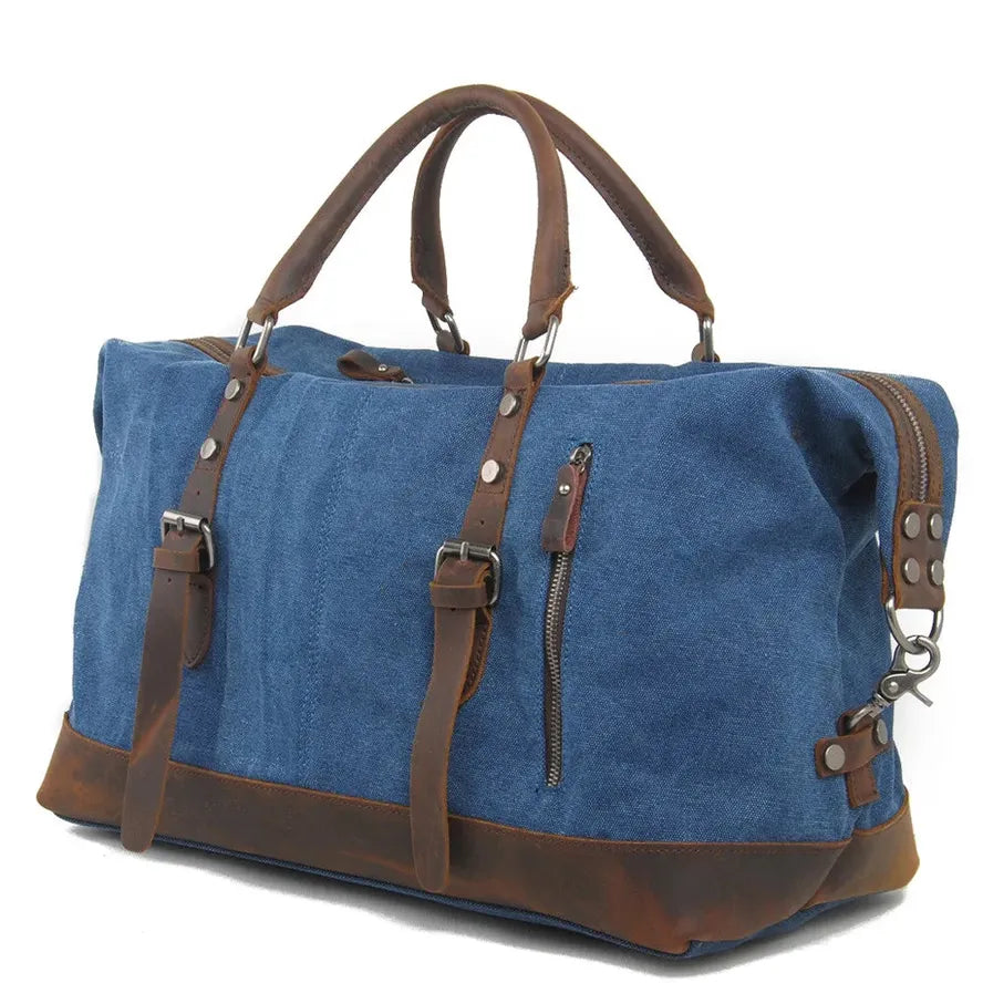 JMT-729290 High Capacity Canvas Shoulder Duffel Bag - Travel Tote with Cowhide Accents