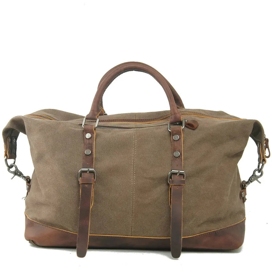 JMT-729290 High Capacity Canvas Shoulder Duffel Bag - Travel Tote with Cowhide Accents