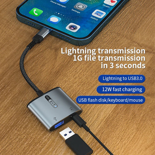 JMT-729546 2 in 1 USB OTG Adapter with Lightning Connector and USB 3.0 for iPhone and iPad - Supports Keyboard, Mouse, and Charging