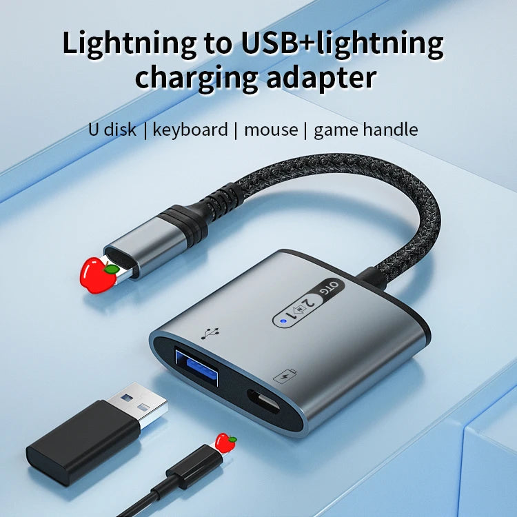 JMT-729546 2 in 1 USB OTG Adapter with Lightning Connector and USB 3.0 for iPhone and iPad - Supports Keyboard, Mouse, and Charging