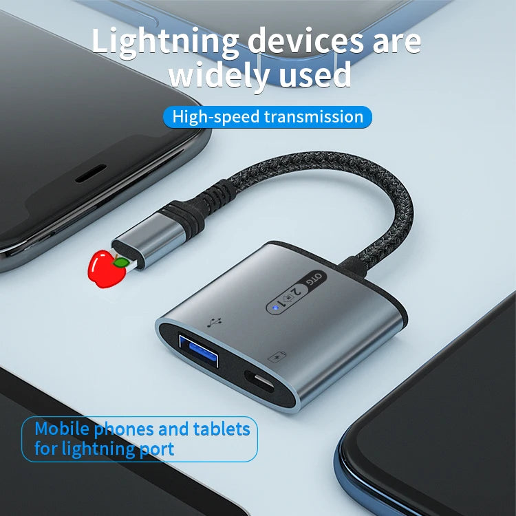 JMT-729546 2 in 1 USB OTG Adapter with Lightning Connector and USB 3.0 for iPhone and iPad - Supports Keyboard, Mouse, and Charging