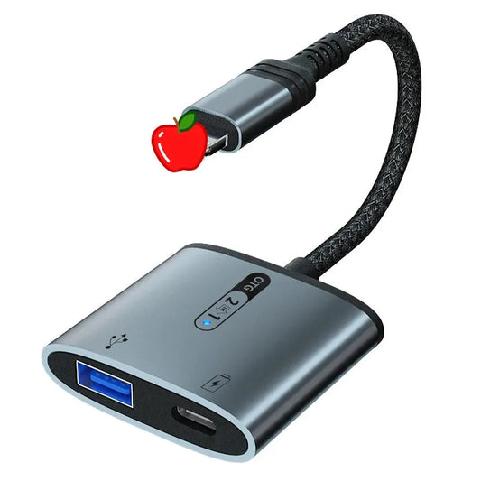 JMT-729546 2 in 1 USB OTG Adapter with Lightning Connector and USB 3.0 for iPhone and iPad - Supports Keyboard, Mouse, and Charging