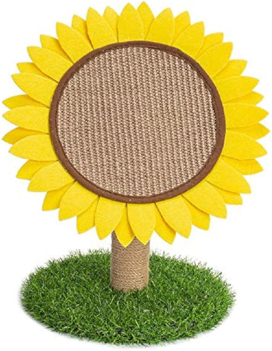 JMT-729866 Sunflower Cat Scratching Post with Sisal-Covered Pole and Grass Base for Indoor Cats