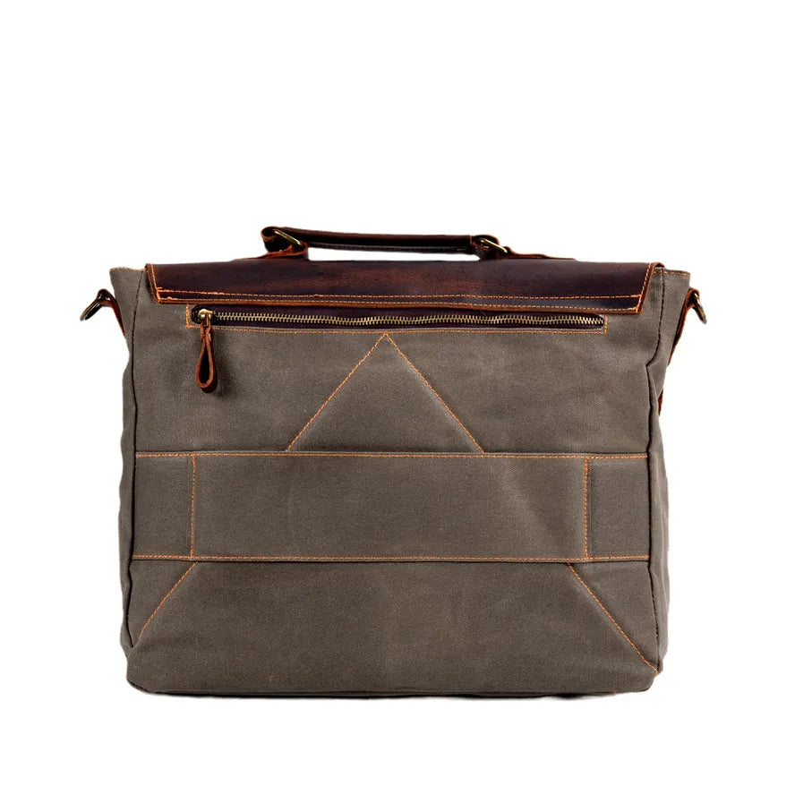 JMT-730442 Large Capacity Retro Canvas Crossbody Shoulder Bag with Crazy Horse Skin for 15.6-inch Laptop