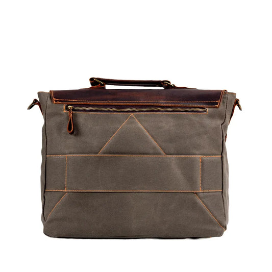 JMT-730442 Large Capacity Retro Canvas Crossbody Shoulder Bag with Crazy Horse Skin for 15.6-inch Laptop