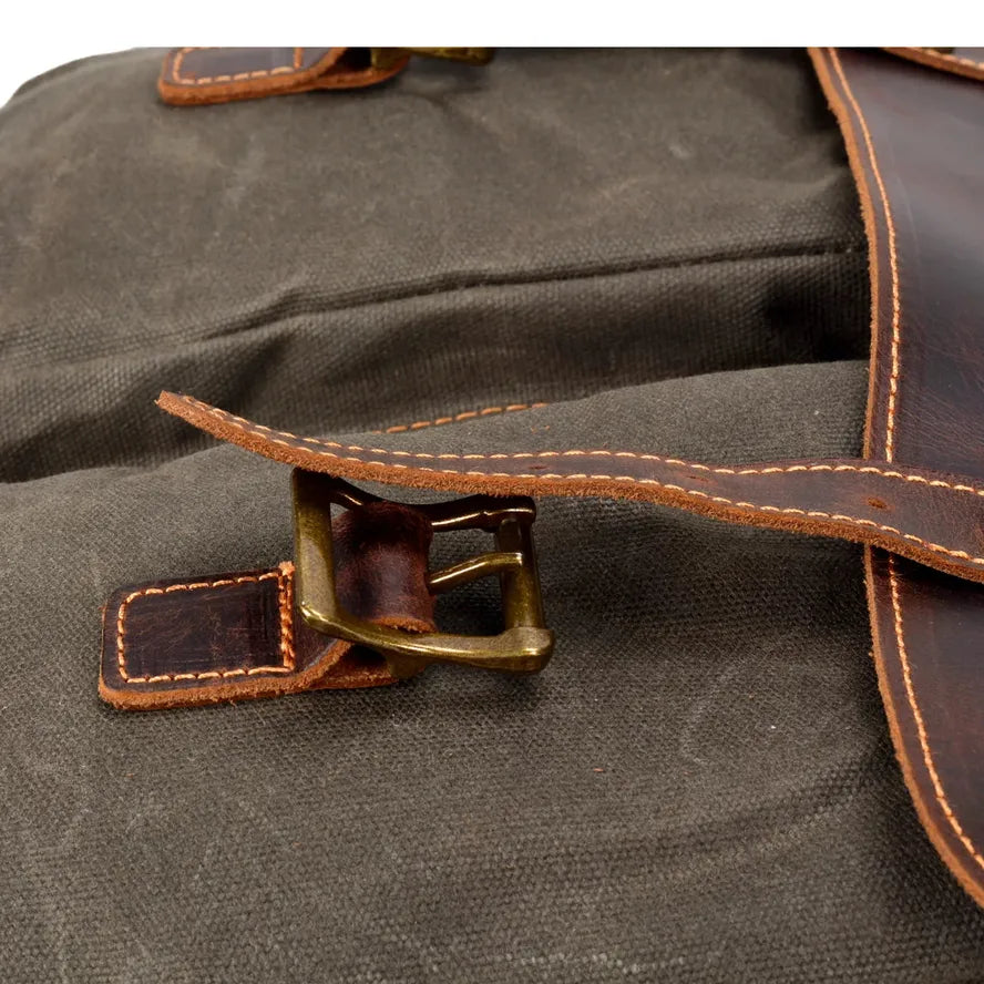 JMT-730442 Large Capacity Retro Canvas Crossbody Shoulder Bag with Crazy Horse Skin for 15.6-inch Laptop