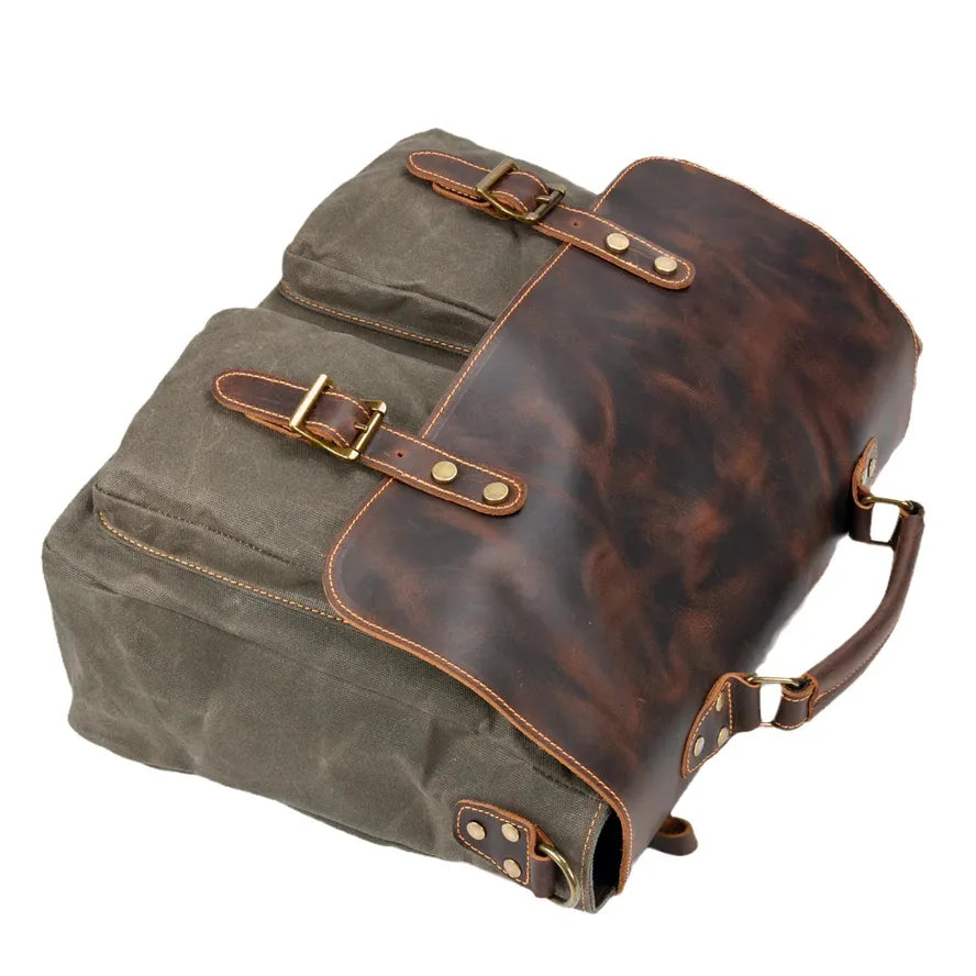 JMT-730442 Large Capacity Retro Canvas Crossbody Shoulder Bag with Crazy Horse Skin for 15.6-inch Laptop
