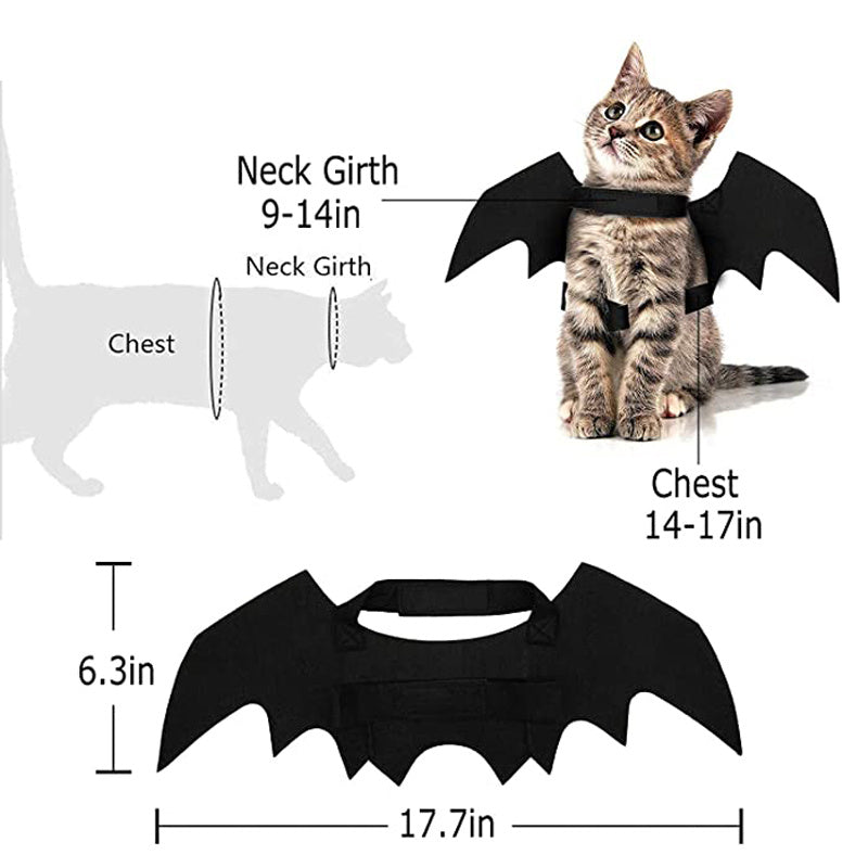 JMT-730826 Bat Wings Costume for Cats and Small Dogs - Black Felt Accessory with Adjustable Velcro Straps