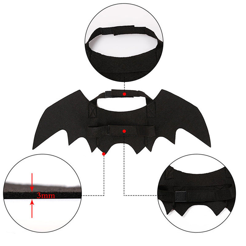JMT-730826 Bat Wings Costume for Cats and Small Dogs - Black Felt Accessory with Adjustable Velcro Straps