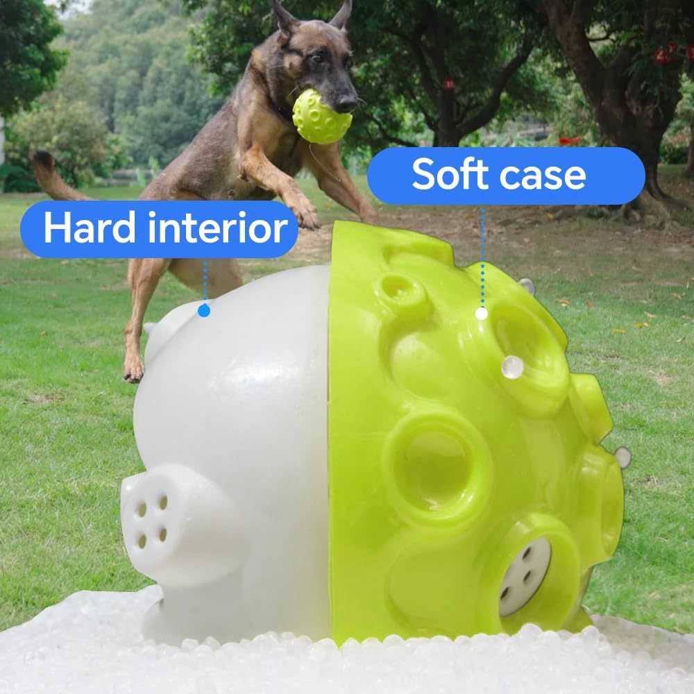JMT-732170 Durable Squeaky Dog Toy Ball for Aggressive Chewers - Interactive Rubber Chew Toy with Teeth Cleaning Design for Small to Large Dogs
