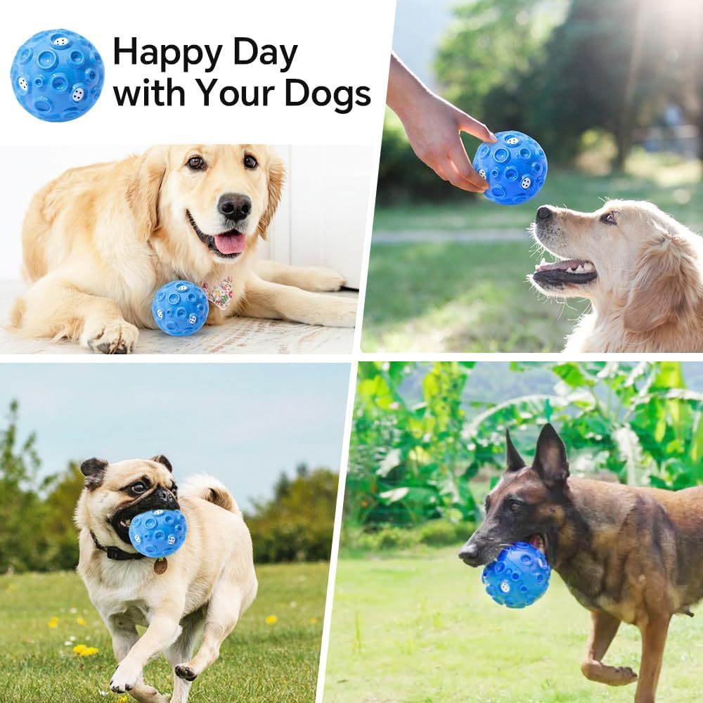 JMT-732170 Durable Squeaky Dog Toy Ball for Aggressive Chewers - Interactive Rubber Chew Toy with Teeth Cleaning Design for Small to Large Dogs