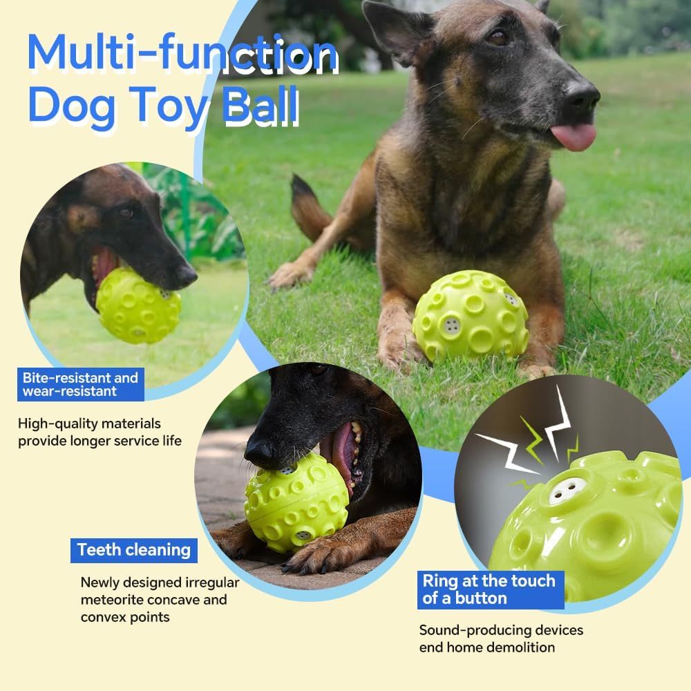 JMT-732170 Durable Squeaky Dog Toy Ball for Aggressive Chewers - Interactive Rubber Chew Toy with Teeth Cleaning Design for Small to Large Dogs
