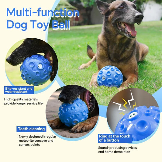 JMT-732170 Durable Squeaky Dog Toy Ball for Aggressive Chewers - Interactive Rubber Chew Toy with Teeth Cleaning Design for Small to Large Dogs