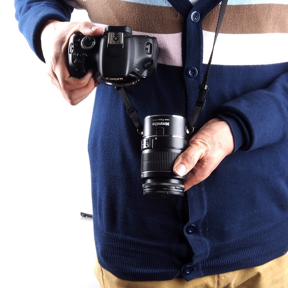 JMT-732874 Camera Lens Flipper for Nikon E-Mount – Dual Lens Holder with Durable Aluminum Alloy, Comfortable Cotton Strap
