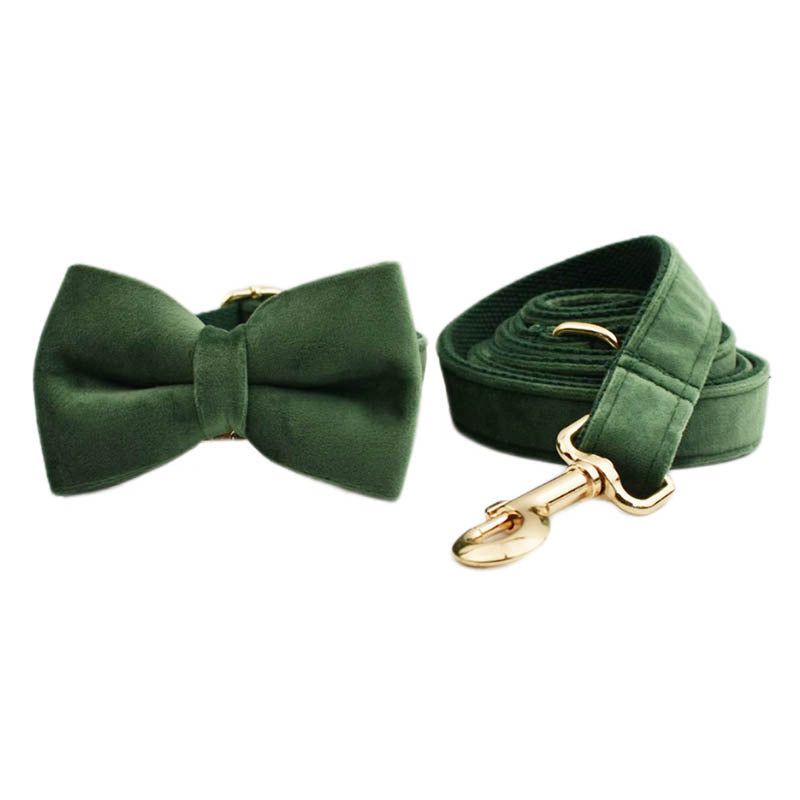 JMT-733002 Velvet Dog Collar with Adjustable Traction Rope and Bow Tie