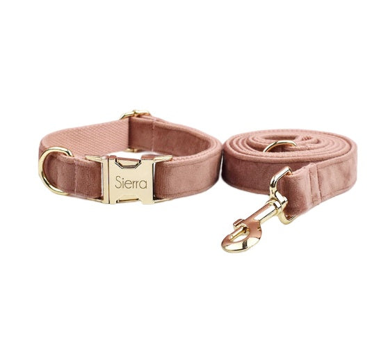 JMT-733002 Velvet Dog Collar with Adjustable Traction Rope and Bow Tie