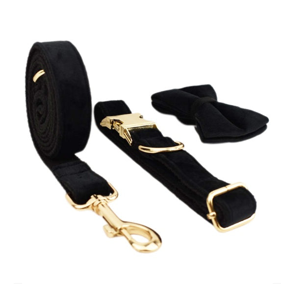 JMT-733002 Velvet Dog Collar with Adjustable Traction Rope and Bow Tie
