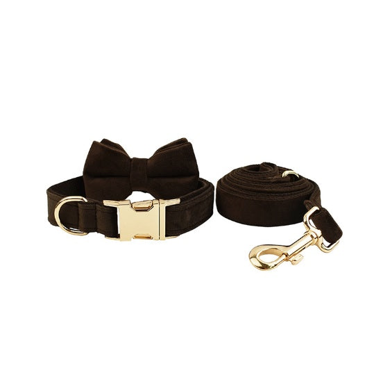 JMT-733002 Velvet Dog Collar with Adjustable Traction Rope and Bow Tie