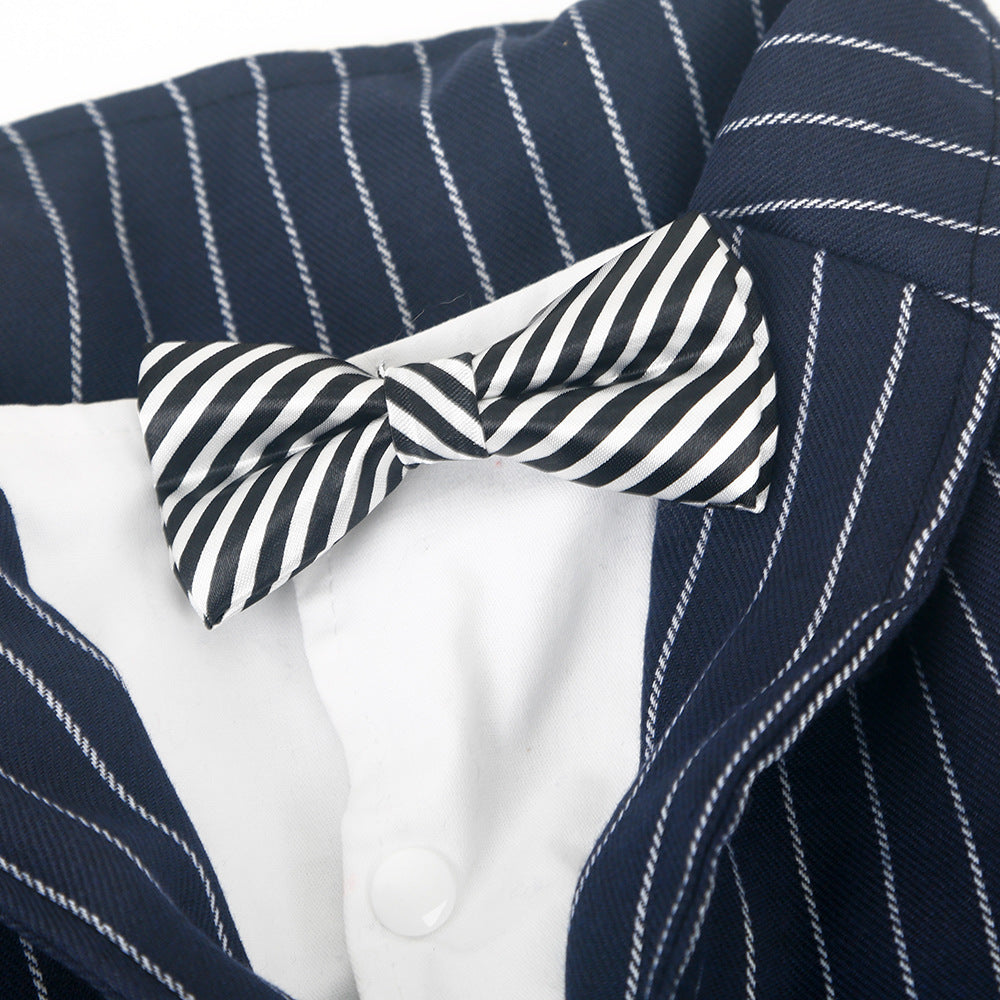 JMT-733258 Striped Bow Tie Dog Suit - Stylish Dog Outfit for Special Occasions