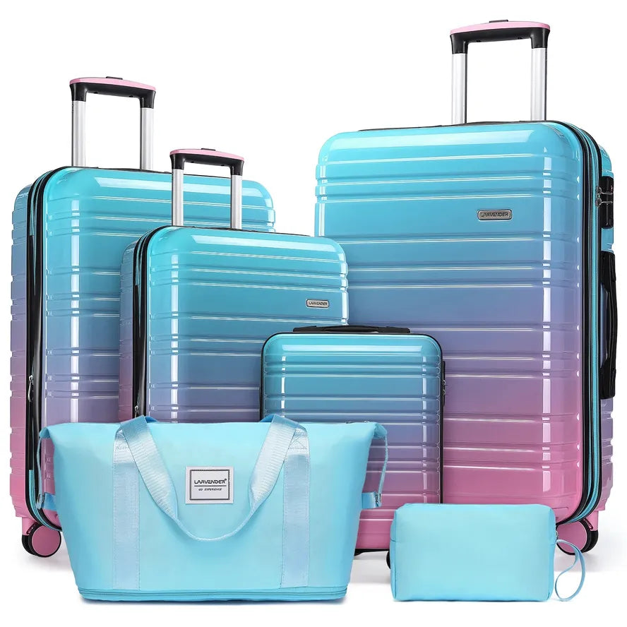 JMT-733450 Gradient Blue Lightweight Travel Suitcase Set - 6-Piece Cotton Candy Luggage for Women