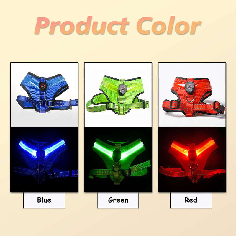 JMT-733834 Rechargeable Mesh LED Lighted Dog Harness with USB Charging and Multiple Flashing Modes