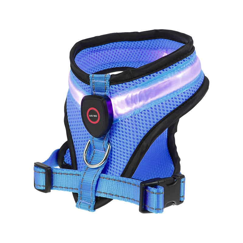 JMT-733834 Rechargeable Mesh LED Lighted Dog Harness with USB Charging and Multiple Flashing Modes
