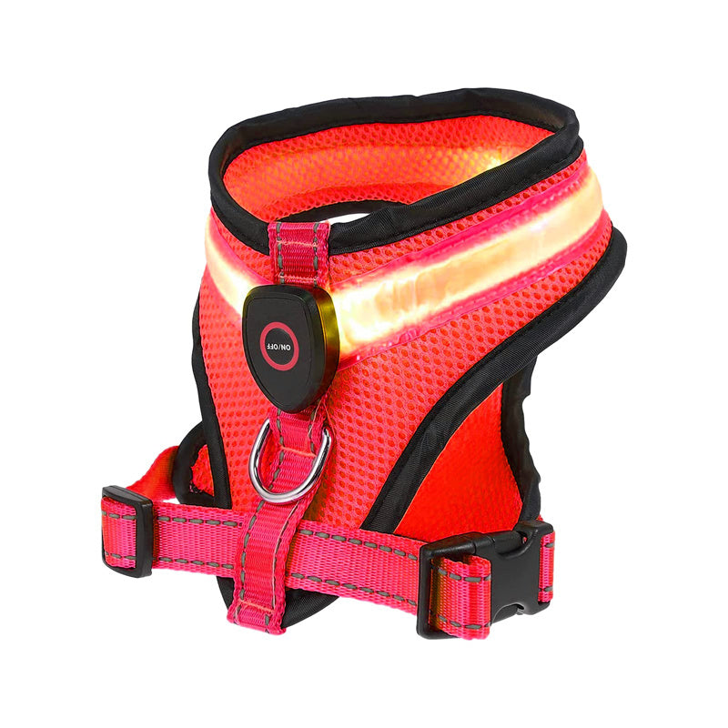 JMT-733834 Rechargeable Mesh LED Lighted Dog Harness with USB Charging and Multiple Flashing Modes