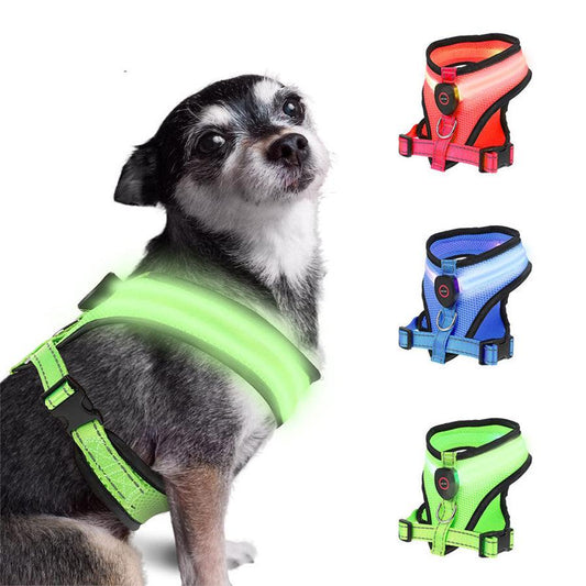 JMT-733834 Rechargeable Mesh LED Lighted Dog Harness with USB Charging and Multiple Flashing Modes