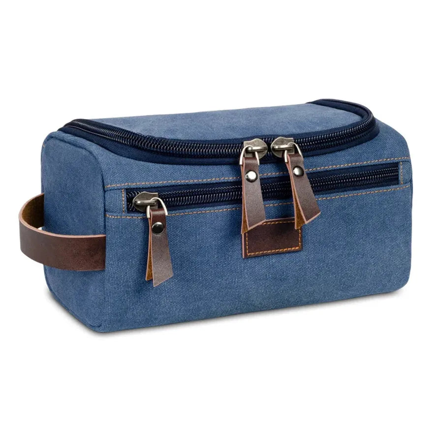 JMT-734538 Vintage Canvas Makeup Bag - Portable Large Capacity Storage Tote in Black, Dark Grey, and Blue
