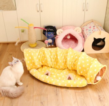 JMT-735626 Collapsible Nylon Cat Play Tunnel with Two Openings - 25 cm Diameter, 120 cm Length