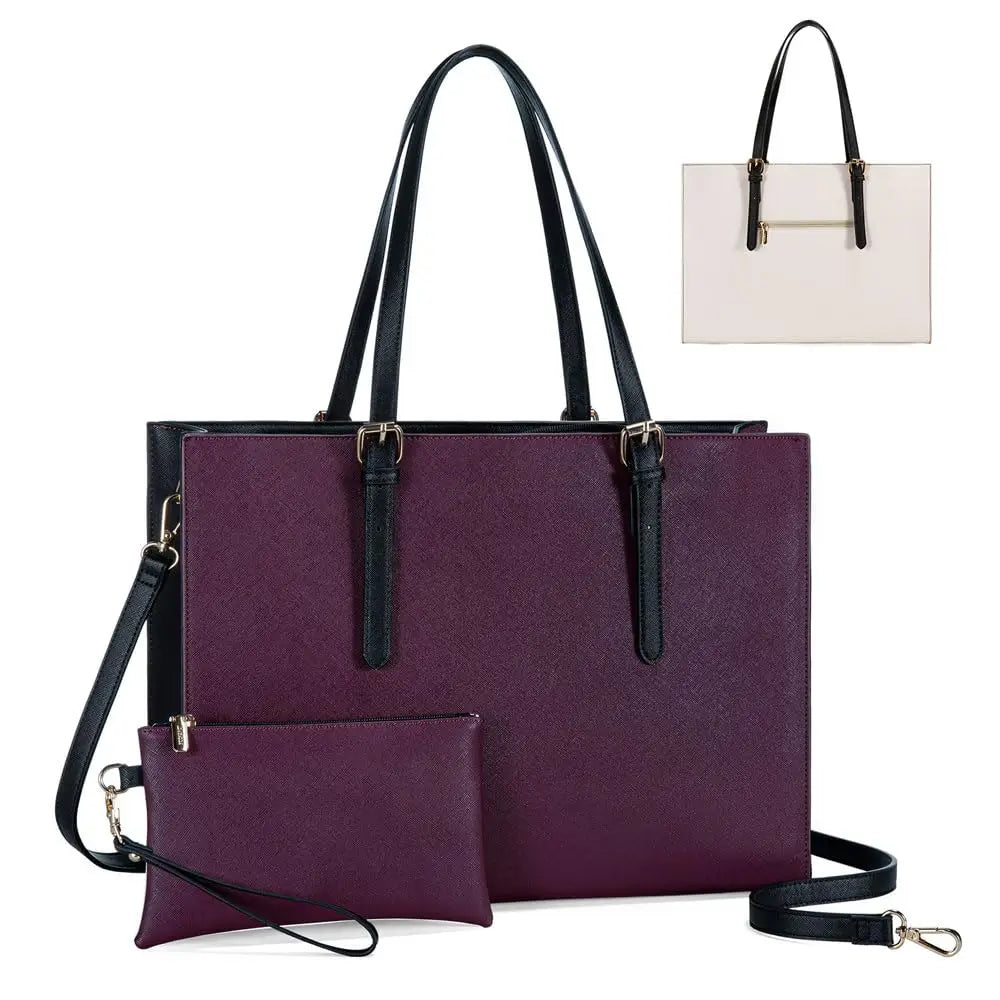 JMT-735626 Large Capacity PU Leather Laptop Tote Bag for 15.6-Inch Computers - Stylish Women's Shoulder Briefcase