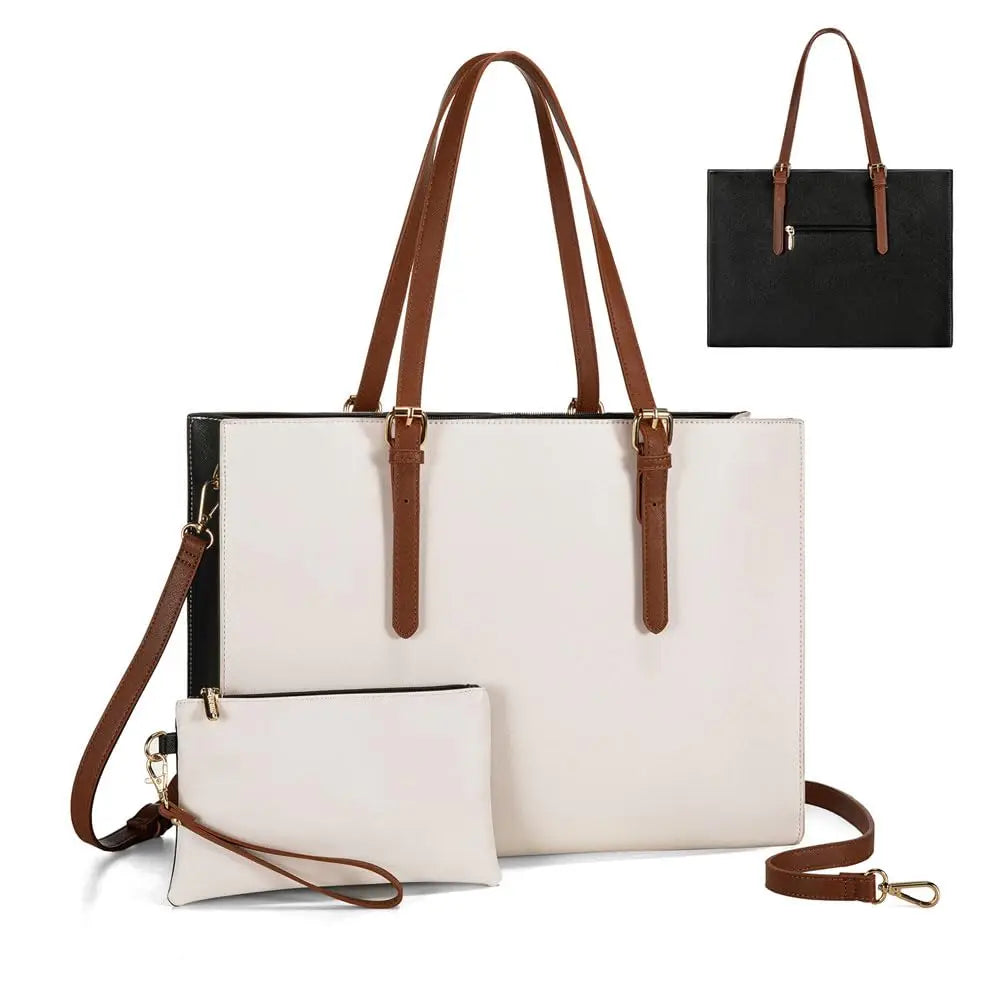 JMT-735626 Large Capacity PU Leather Laptop Tote Bag for 15.6-Inch Computers - Stylish Women's Shoulder Briefcase