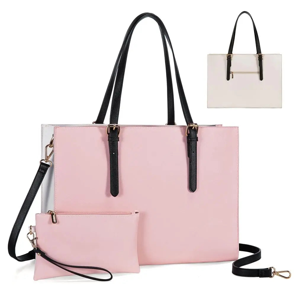 JMT-735626 Large Capacity PU Leather Laptop Tote Bag for 15.6-Inch Computers - Stylish Women's Shoulder Briefcase