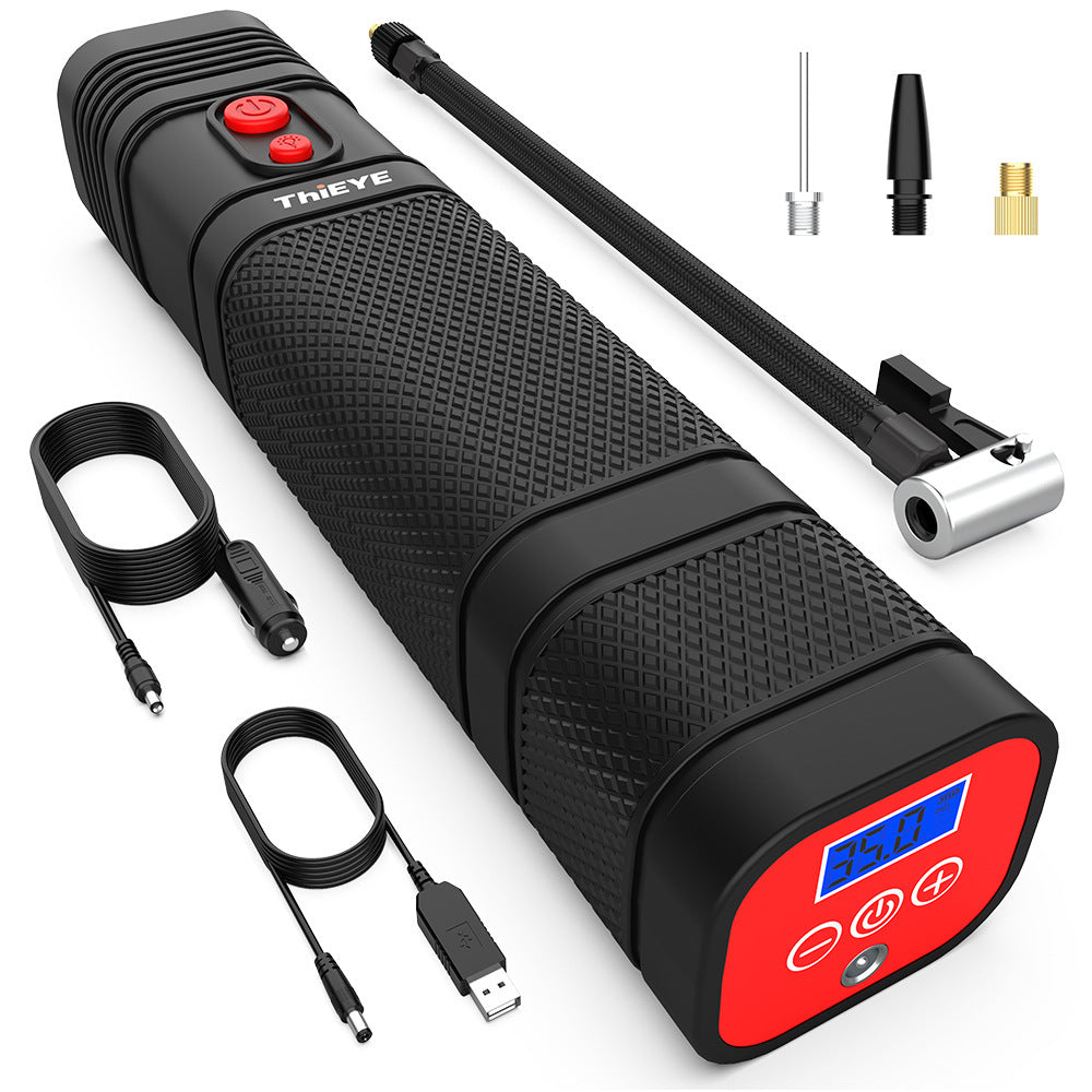 JMT-735754 Portable Mini Car Air Pump with Light - 12V, 0.62kg, Metal Construction, 1m Power Cord
