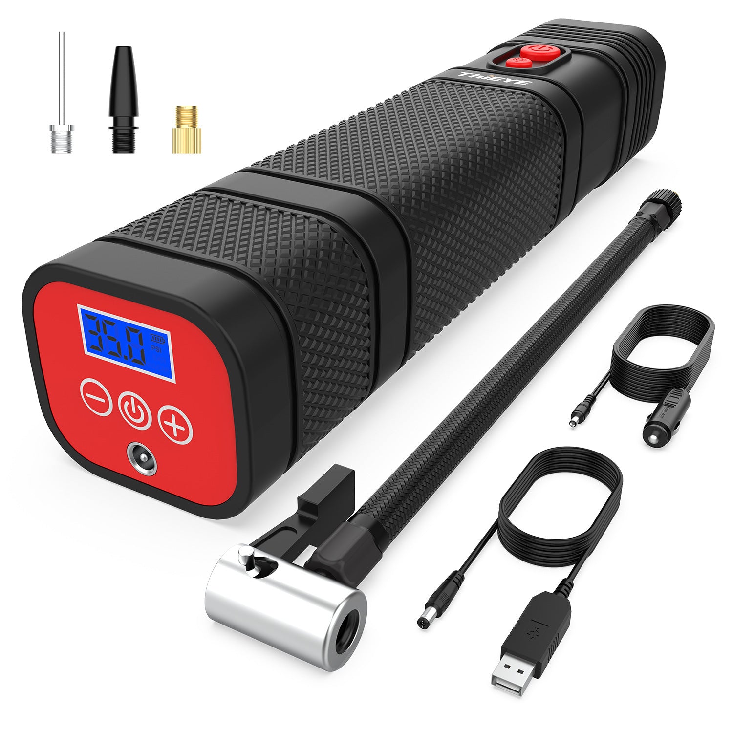 JMT-735754 Portable Mini Car Air Pump with Light - 12V, 0.62kg, Metal Construction, 1m Power Cord