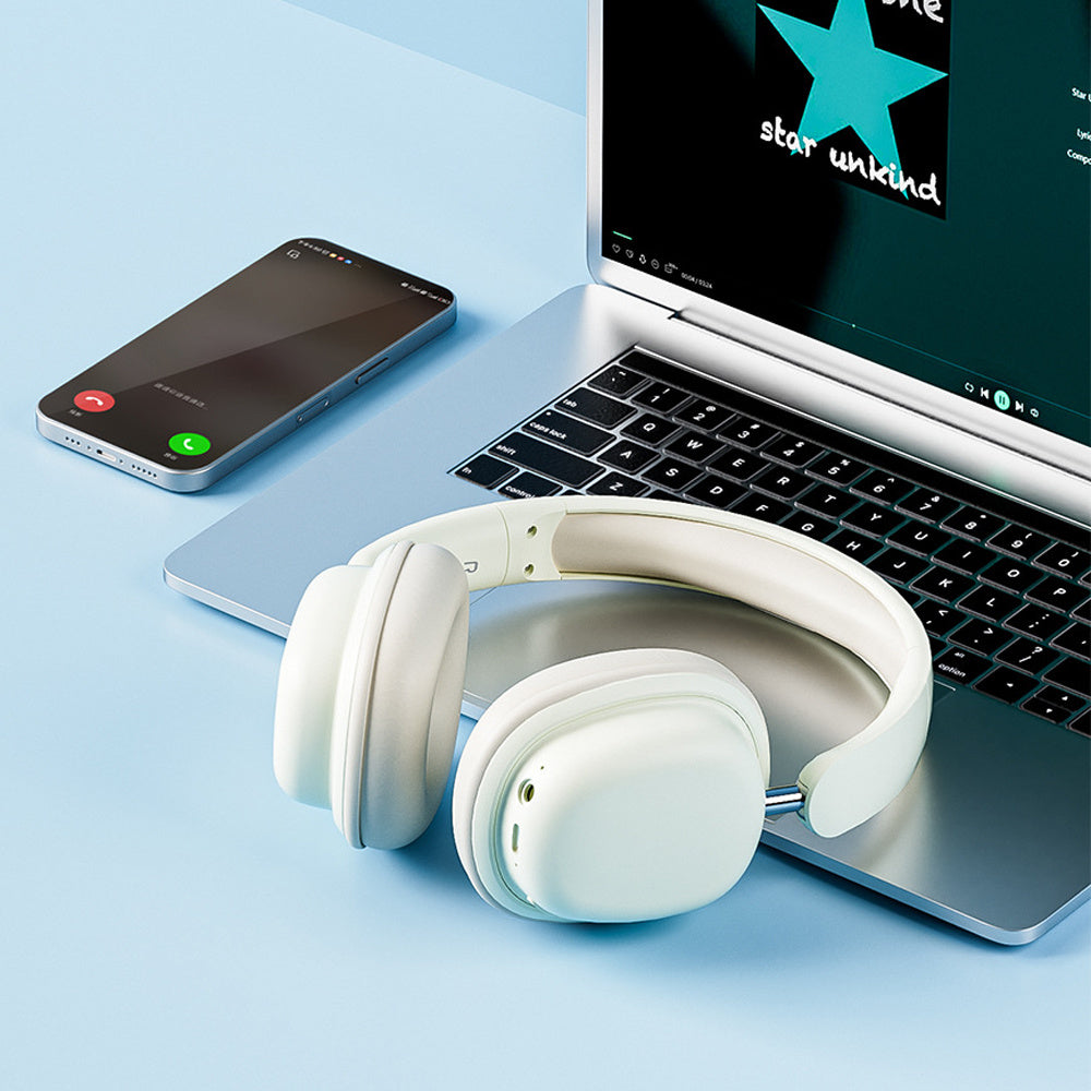 JMT-736458 Lightweight Foldable Wireless Headphones with Noise Reduction Mic - Bluetooth 5.3, 15-Hour Battery Life, Dynamic Sound