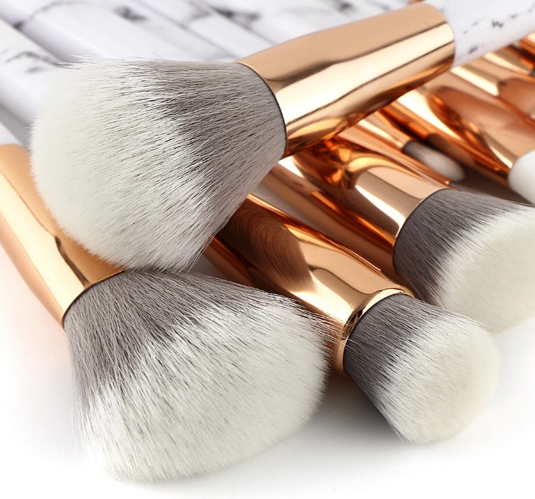 JMT-737226 15-Piece White Marble Makeup Brush Set for Foundation, Eyeshadow, and Blending
