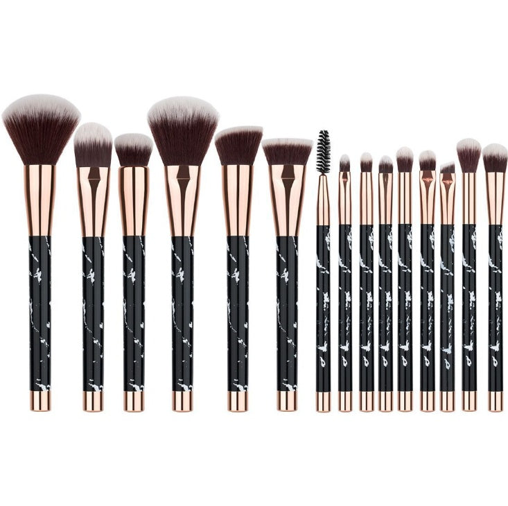 JMT-737226 15-Piece White Marble Makeup Brush Set for Foundation, Eyeshadow, and Blending
