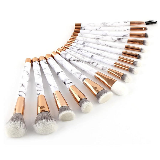 JMT-737226 15-Piece White Marble Makeup Brush Set for Foundation, Eyeshadow, and Blending