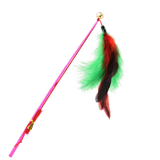 JMT-737930 Colorful Feather Cat Toy with Bell - Fun Play Rod for Interactive Playtime