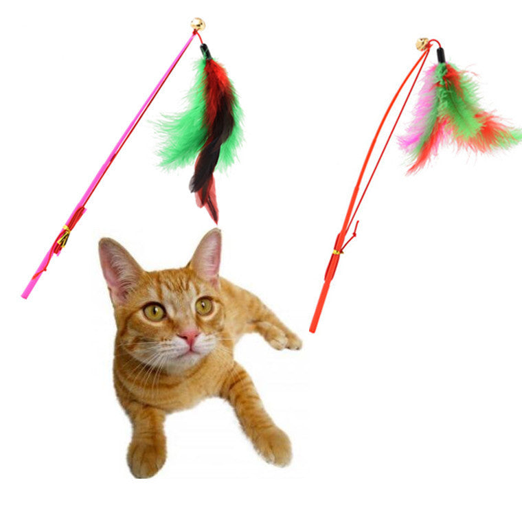 JMT-737930 Colorful Feather Cat Toy with Bell - Fun Play Rod for Interactive Playtime